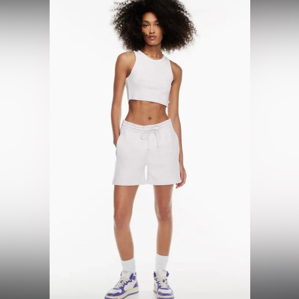 TNA Aritzia Cozyfleece boyfriend fleece shorts in pale blue/grey- Large